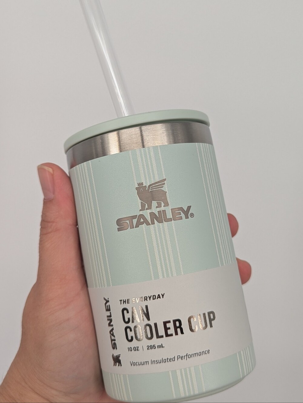 New Stanley The Everyday Slim Can Cooler Cup aqua mist Picnic Stripe 10oz 2026